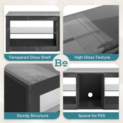 Bestier TV Stand for 70 inch TV with Power Outlets, LED Lights & Glass Shelves, Glossy Black - High Gloss