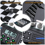 LEVEROAM Talking Chess Academy Electronic Chess Set with Voice Teaching System, Magnetic Pieces, High ELO 2000 AI Engine, Portable Board, LM183