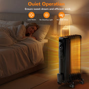 VECUKTY 1500W Oil Radiator Heater, Electric Oil-Filled Space Heater with Remote Control, Child Lock, 3 Heat Modes, Overheat and Tip-Over Protection, 24-Hour Timer, Digital Thermostat, Black