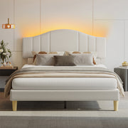 Pinmoco B702053H-BLTD Queen Upholstered Bed Frame with Adjustable Arc-shaped Headboard, LED Platform Bed, Teddy Velvet Black