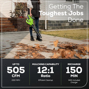 Greenworks 40V Cordless Brushless Leaf Blower Vacuum, 505 CFM Air Volume, 230 MPH Wind Speed, 5.0 Ah Battery, BVF444