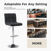 Concetta Set of 2 Adjustable Swivel Bar Stools, White PU Leather, Low Back, Metal Frame with Footrest, 36.5-44.5 in Height