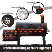 laraVist Charcoal Offset Smoker Grill, Dual-Zone Cooking, 285 sq.in, Portable with Wheels, Family Size for 4-6 People, Black