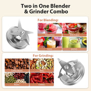 Aeitto WM-HS228D-Silver-01 85 Oz. Large Capacity, 1800W 2-in-1 Blender & Grinder Combo Blender, Silver