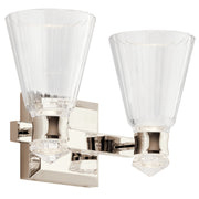 Kichler Kayva 2-Light LED Vanity Wall Sconce, Polished Nickel, Clear Faceted Glass, Dimmable, 15 in Wide, 45711PNLED