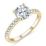 EAMTI 925 Sterling Silver Engagement Ring, 1.25CT Round Cut Solitaire Cubic Zirconia, Gold, Size 7.5
