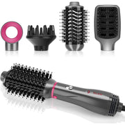 InGlam AB0329-4P 4-in-1 Hair Dryer Brush Set with Detachable Heads for Drying, Straightening, Curling, Volumizing, Silver