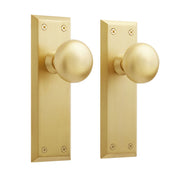 Signature Hardware SH552124SB Hubbard Brass Interior Door Knob & Plate Set, Dummy, Satin Brass