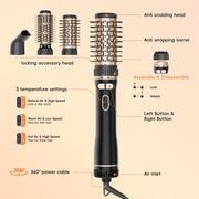 SKIMI Rotating Hair Dryer Brush, Auto-Rotating, Negative Ionic, 2 Interchangeable Round Brushes, Gold
