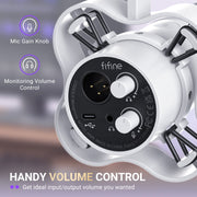 FIFINE K688 Dynamic Podcast Microphone Kit with Boom Arm Stand, XLR USB-C Connectivity, Mute Button, Headphone Jack for Recording and Gaming
