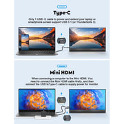 KEEPTIME 15.6 Portable Monitor, Zero Frame, Ultra Slim 1080P FHD IPS Display with 100% sRGB, USB-C and HDMI Compatible, Adjustable Stand, P156A06-WP16A-GZJ