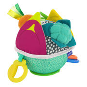 Infantino Busy Lil Soft Sensory Ball with 9 Activities, BPA-Free Teether, Selfie Mirror, Fruit and Veggie Theme, Multicolor, For Babies 3+ Months