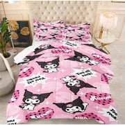 Kuromi Cartoon 3 Piece Comforter Set with 2 Pillowcases Kuromi Duvet Bedding Pink