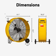 Fanniverse 30 Inch Heavy Duty Tilt Drum Fan Pro, 14000 CFM High Velocity Floor Fan, Metal Housing, Yellow, 3 Speeds, Industrial Floor Fan with Handle and Casters SF-DrumFan-1