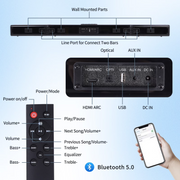 Ccdes 3 in 1 Detachable Sound Bar, 100W Bluetooth 5.0 Surround Sound System, 6 EQ Modes, ARC Optical AUX Connection, Wall Mount, Black
