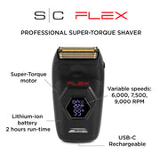 StyleCraft Flex Titanium Electric Foil Shaver with Super-Torque Motor, Digital LCD Display, Micro-Trimmer Blade, USB-C Rechargeable, Black, SC806B