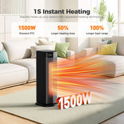 ALROCKET DH-QN26A Space Heater, 1500W PTC Ceramic Tower Heater with Thermostat, Remote Control, ECO Mode, 90 Oscillation, 24H Timer, Quiet Operation, Black