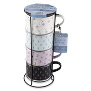 Thyme & Table 11.1 fl oz Assorted Celestial Stoneware Stacking Mugs with Wire Rack, Set of 4