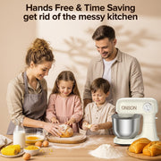 ONSON 5QT 350W Copper Motor, 12-Speed Electric Mixer with Stainless Steel Bowl, Dough Hook, Whisk, Beater, Milky White