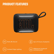 JBL Go 5 Portable Bluetooth Speaker, IP68 Waterproof and Dustproof, Drop-Proof, Ambient Edge Lighting, 10-Hour Battery Life, Red
