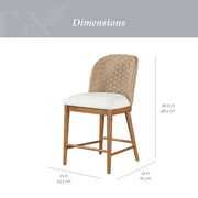 Whalen Limited Saylor Counter Height Barstools Set of 2, Solid Wood, Natural Woven Backrest, Padded Beige Fabric Seat, Farmhouse Style, MT65250047100A1