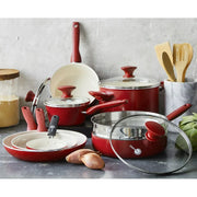 GreenPan CC002330-001 Rio Ceramic Nonstick 16-Piece Pots & Pans Cookware Set, Red
