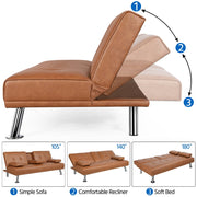 Renwick WDpcwc0002 LuxuryGoods Modern Faux Leather Futon with Cupholders and Pillows, Brown