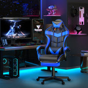 SOONTRANS Gaming Chair with Footrest, Massage Lumbar Support, Adjustable Headrest, Ergonomic High Back PU Leather Office Chair, Blue