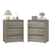 Homfa 3 Drawers Nightstand Set of 2 Small Sofa Table Wooden Storage Cabinet for Living Room Gray