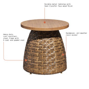 Beautiful BE5636225828008 Wicker Outdoor Side Table with Faux Wood Top by Drew Barrymore, Brown