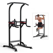 Wesfital AF-PTS009-1 Power Tower Dip Station, Height Adjustable Strength Training Equipment with Pull Up Bar, Red and Black