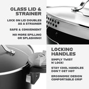 Gotham Steel 5 Quart Ceramic Nonstick Pasta Pot with Built-In Strainer Lid, Twist and Lock Handles, Oven and Dishwasher Safe, Black, 2499