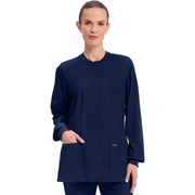 Cherokee Workwear Womens Snap Front Scrub Jacket, Tri-Blend Stretch Fabric, Navy, Size Medium, WW340