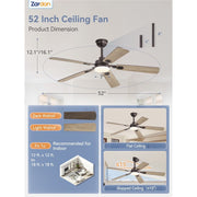 Zardon 52 in Modern Ceiling Fan with Ultra-Quiet DC Motor, Integrated LED Light with 3 Color Temperatures, Timer, Oil Bronze, ZMF52YWOB11