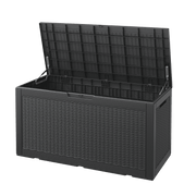 Bifanuo TT026-GR  100 Gallon Lockable Resin Deck Box, Weather-Resistant Outdoor Storage Container, Black Wicker Texture, Supports 330 lb Seating