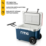 RTIC 22275 52 QT Ultra-Light Wheeled Hard-Sided Ice Chest Cooler, Fits 78 Cans, Patriot