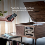 Crosley Serenade 8-in-1 Multi-Format Record Player with Bluetooth, 3-Speed Turntable, CD, Cassette, AM/FM Radio, Walnut