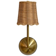 Home Decor Collection Sterling & Noble Scalloped Woven Rattan Rechargeable Wall Sconce, Brown, Brushed Brass Finish, Integrated LED, Dimmable, Remote Control, 14026
