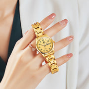 OLEVS 5567 Ladies Quartz Wrist Watch, Two-Tone Gold Plated Stainless Steel, Analog Quartz Movement, Digital Date Display, Luminous Hands, Waterproof