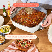 Beautiful 5-in-1 Detachable Electric Skillet with EverGood Ceramic Nonstick Coating, White Icing, 7 Qt, 12 x 12, 29170