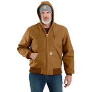Carhartt Men's Iconic J140 Firm Duck Insulated Active Jacket, Gravel, Large, Loose Fit, Quilted Flannel Lined, Water Repellent, 106673