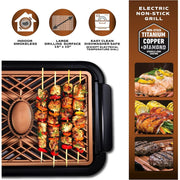 Gotham Steel 7143 150 sq. in. Black Copper Non-Stick Ti-Ceramic Electric Smoke-less Indoor Grill with Smoke Extraction Fan