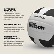 Wilson Pro Tour Indoor Volleyball, Official Size, Synthetic Leather Cover, V-Tec Seams, Black/White, WV2000505XBOF