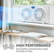 Holmes 9 Inch Digital Window Fan with Programmable Thermostat, Remote Control, Reversible Twin Blades, White, 14549