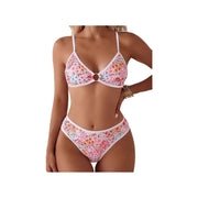 UZMOG 0XHGJW83BKI9 Women's Bikini Set, Floral Print Two-Piece Swimsuit with O-Ring Linked Front, Adjustable Straps, Removable Push-Up Cups, Pink Floral, M