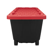 Hyper Tough 206308 50 Gallon Snap Lid Wheeled Plastic Storage Tote, Black Base/Red Lid, Set of 2