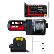 X-BULL USAM-XBEW018 12V Electric Winch 3000LBS Steel Cable Towing ATV/UTV Off-Road with Mounting Bracket Wireless Remote