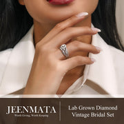 JeenMata RHJGJ1161sbLDWmns5 Round Cut Lab Grown Diamond Wedding Ring Set, Size 7