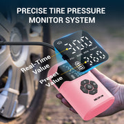 NEXPOW HY07 Tire Inflator Portable Air Compressor, 150 PSI, Dual-Screen Display, 5000mAh Battery, 4-in-1 Multifunctional Pump, Pink