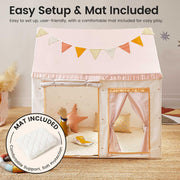 The Natural Baby Company Kids Play Tent, Natural Cream Indoor Playhouse with Cushion and Fairy Lights, Portable Polyester Tent for Toddlers Ages 3-6, TNYE1010